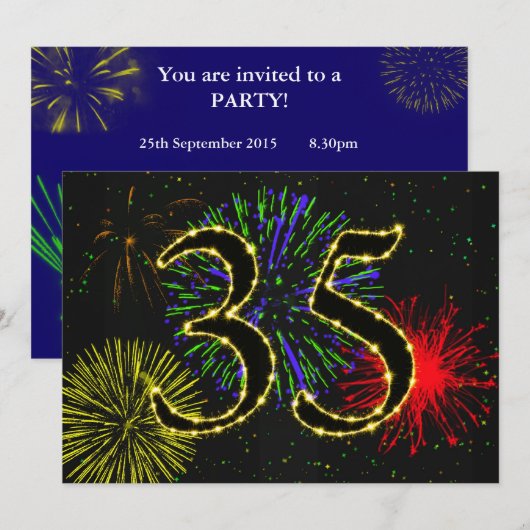 35e verjaardagsfeest uitnodigen kaart (Voorkant / Achterkant)