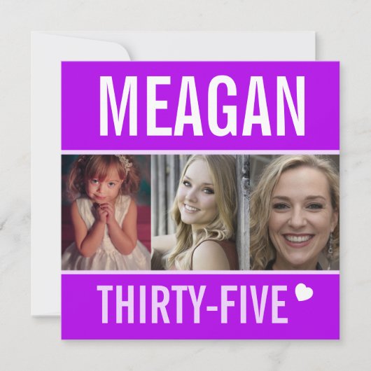 35e verjaardagsfeestdag foto paars kaart (Voorkant)