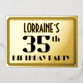 35e verjaardagsfeestje: Art Deco-look “35” en naam Folie Uitnodiging (Voorkant)