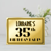 35e verjaardagsfeestje: Art Deco-look “35” en naam Folie Uitnodiging (Staand Voorkant)