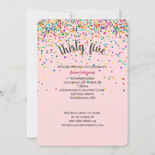 35e verjaardagsfeestje confetti uitnodiging (Voorkant)