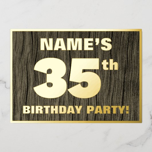 35e verjaardagsfeestje: Koutig, Nep Houtnerfpatroo Folie Uitnodiging (Voorkant)