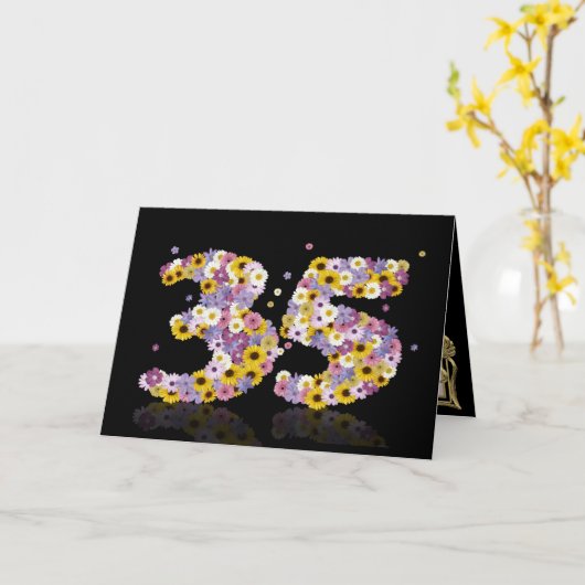 35e verjaardagskaart met bloemen letters kaart (Gele Bloem)