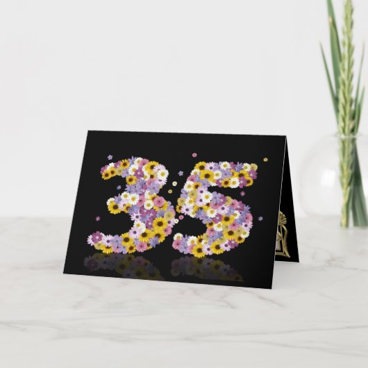 35e verjaardagskaart met bloemen letters kaart (Voorkant)