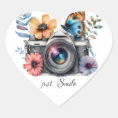 35mm Camera met bloemen en vlinder Hart Sticker (Voorkant)