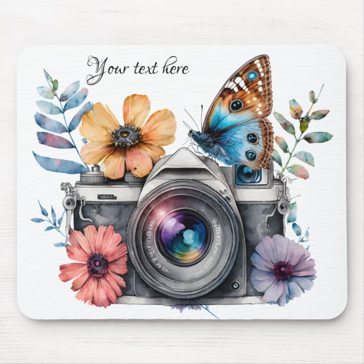 35mm Camera met bloemen en vlinder Muismat (Voorkant)