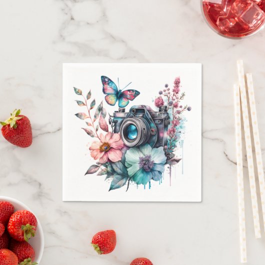 35mm Camera te midden van bloemen en vlinder Servet (Insitu)