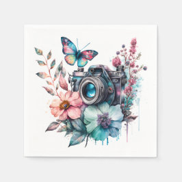 35mm Camera te midden van bloemen en vlinder Servet