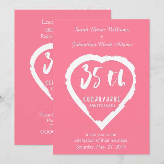 35ste huwelijksverjaardag traditioneel koraal jade kaart (Voorkant / Achterkant)