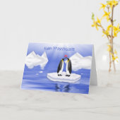 35ste Jubileum van het Huwelijk, Twee Penquins in Kaart (Gele Bloem)