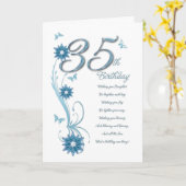 35ste verjaardag in blauwgroen met bloemen en vlin kaart (Gele Bloem)