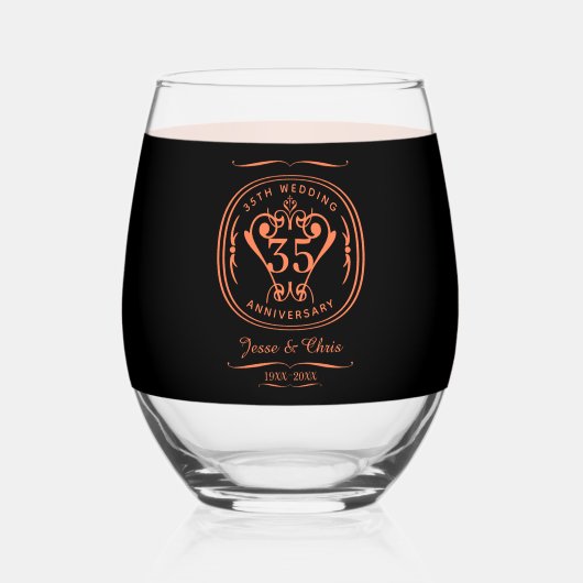 35ste verjaardag  wijnglas zonder voet (Voorkant)