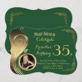 35th, any age Birthday Invitation PHOTO,Gatsby sty Kaart (Voorkant / Achterkant)