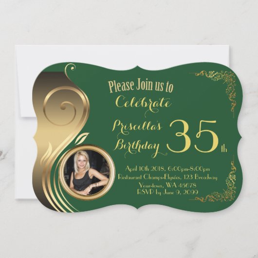35th, any age Birthday Invitation PHOTO,Gatsby sty Kaart (Voorkant)