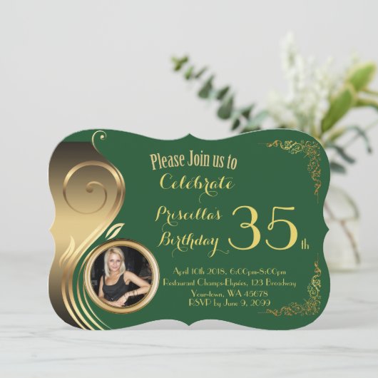 35th, any age Birthday Invitation PHOTO,Gatsby sty Kaart (Staand voorkant)