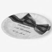 35th Birthday Black Damask en Faux Bow Papieren Bordje (Gekanteld)