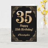 35th Birthday Black en Gold Glitter Lijst Kaart (Gele Bloem)