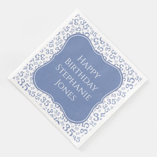 35th Birthday Blue/White Bracket Number Pattern Servet (Hoek)