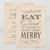 35th Birthday Dinner Party Eat Drink and be Merry Kaart (Voorkant / Achterkant)