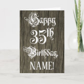 35th Birthday: Fancy, Elegant Text; Faux Wood Look Kaart (Voorkant)