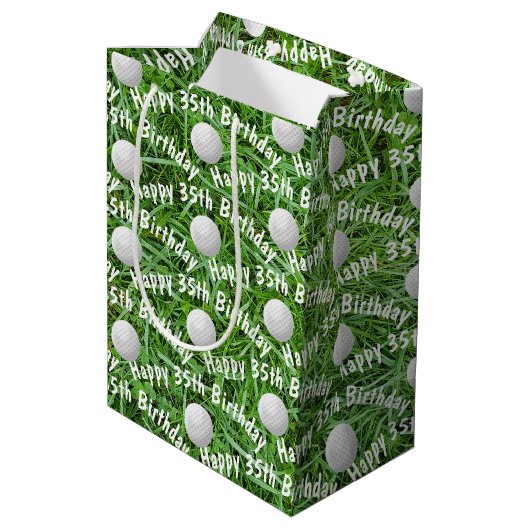 35th Birthday Golf Balls on Grass Medium Gift Bag Cadeauzakje (Achterkant Gekanteld)