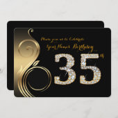 35th, Birthday Invitation, Number Diamond,Foto Kaart (Voorkant / Achterkant)