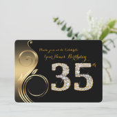 35th, Birthday Invitation, Number Diamond,Foto Kaart (Staand voorkant)