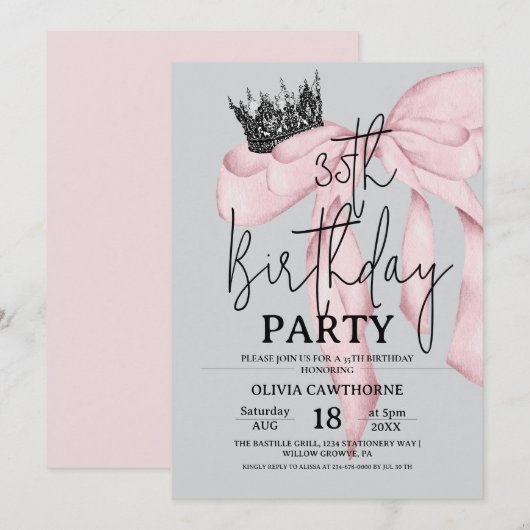 35th Birthday ⎮ Modern Royal Bow Birthday  Kaart (Voorkant / Achterkant)