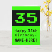 35th Birthday: Nerdy / Geeky Style "35" and Name Kaart (Gele Bloem)