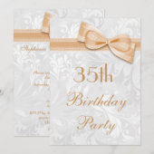 35th Birthday Party Damask en Faux Bow Kaart (Voorkant / Achterkant)
