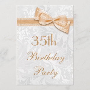 35th Birthday Party Damask en Faux Bow Kaart