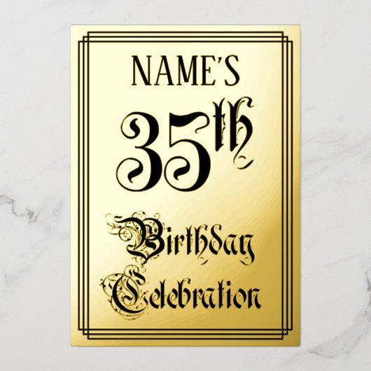 35th Birthday Party — Elegant Script + aangepaste Folie Uitnodiging (Voorkant)