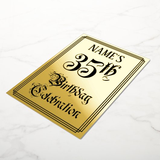 35th Birthday Party — Elegant Script + aangepaste  Folie Uitnodiging (Gedraaid)