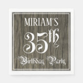 35th Birthday Party — Fancy script, Faux Wood Kijk Servet (Voorkant)