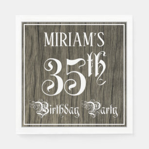 35th Birthday Party — Fancy script, Faux Wood Kijk Servet