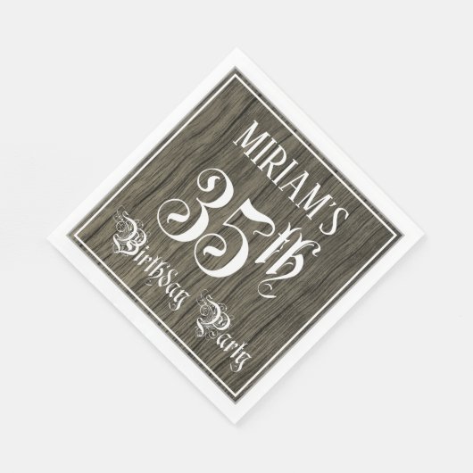 35th Birthday Party — Fancy script, Faux Wood Kijk Servet (Hoek)