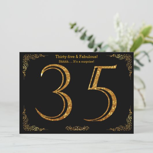 35th Birthday party, Gatsby styl, zwarte gouden gl Kaart (Staand voorkant)