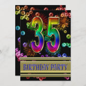 35th Birthday party Invitation with bubbles Kaart (Voorkant / Achterkant)
