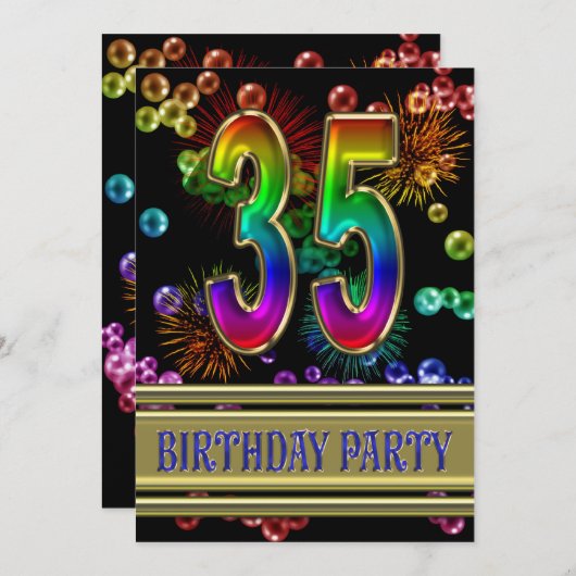 35th Birthday party Invitation with bubbles Kaart (Voorkant / Achterkant)