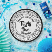 35th Birthday Party Number Pattern Black/White Papieren Bordje (Feest)