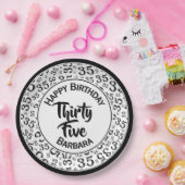 35th Birthday Party Number Pattern Black/White Papieren Bordje (Feest)