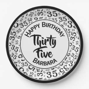 35th Birthday Party Number Pattern Black/White Papieren Bordje