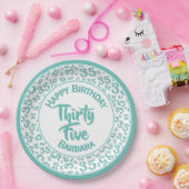 35th Birthday Party Number Pattern Blauwgroen/Whit Papieren Bordje (Feest)