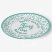 35th Birthday Party Number Pattern Blauwgroen/Whit Papieren Bordje (Gekanteld)