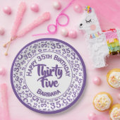 35th Birthday Party Number Pattern Paars/White Papieren Bordje (Feest)