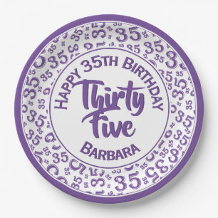 35th Birthday Party Number Pattern Paars/White Papieren Bordje