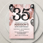 35th Birthday Roos Gold Balloons Invitation Kaart