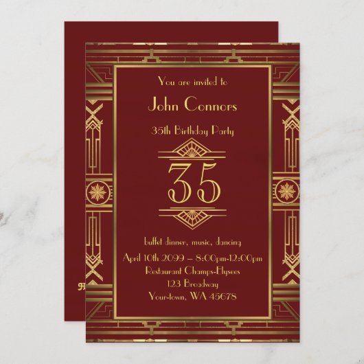 35th,Birthday-uitnodiging Man, Gatsby-stijl, elke  Kaart (Voorkant / Achterkant)