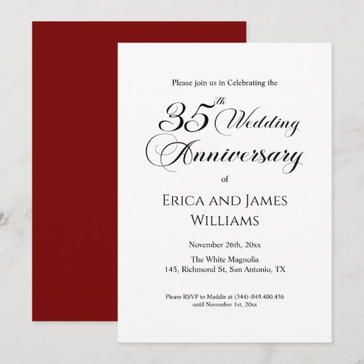 35th Coral Wedding Jubileum Elegant Script Kaart (Voorkant / Achterkant)