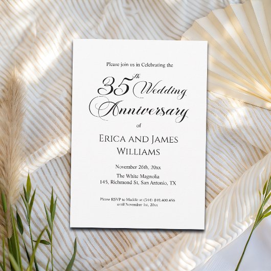 35th Coral Wedding Jubileum Elegant Script Kaart
